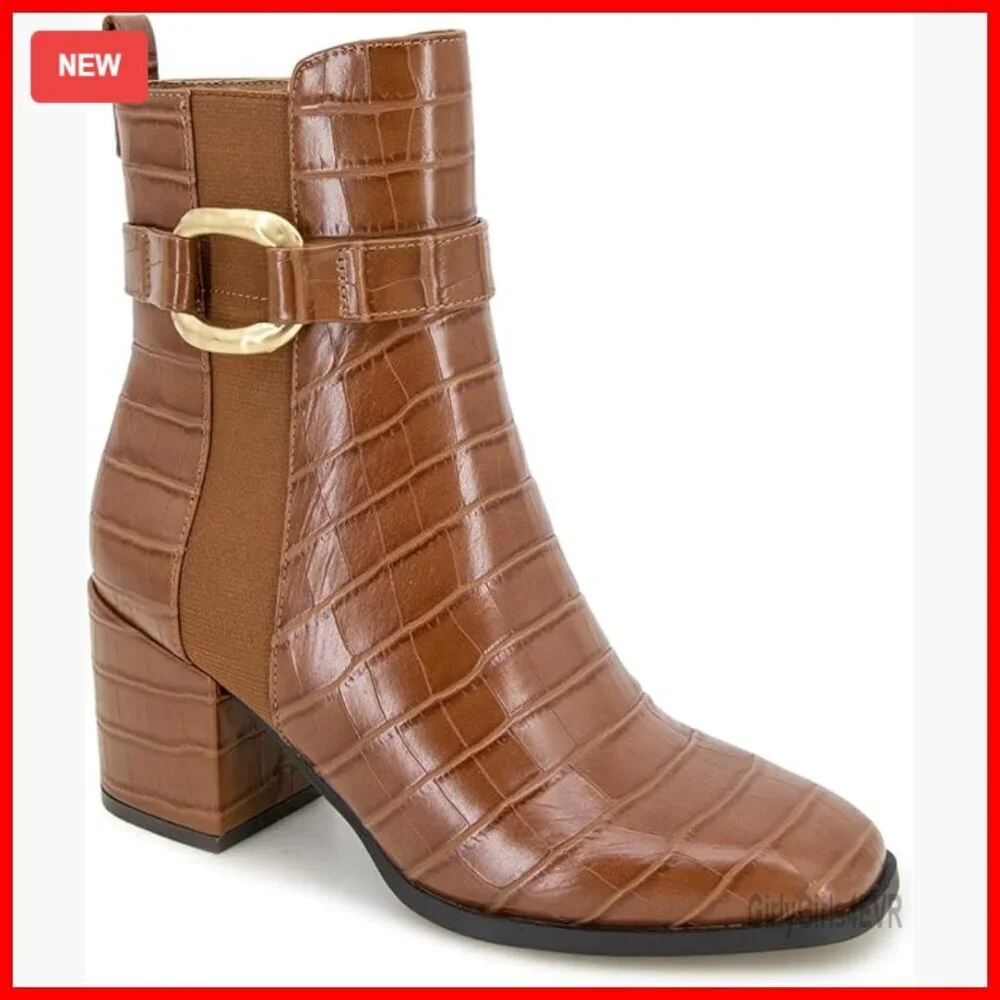 Heeled Ankle Booties with Zip Closure and Buckle Detail